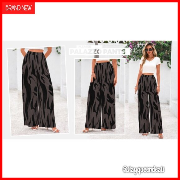 Wide Leg Palazzo Pants High Waist Pleated Lounge Casual Dressy - Picture 7 of 7